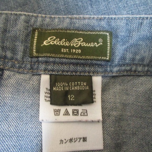EDDIE BAUER Blue Chambray Denim Knee Length Skirt sz 12 - Picture 4 of 7